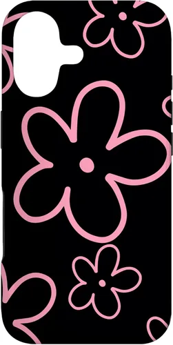 Pink Black Flower Retro Modern Boho Floral Aesthetics Case for iPhone 17