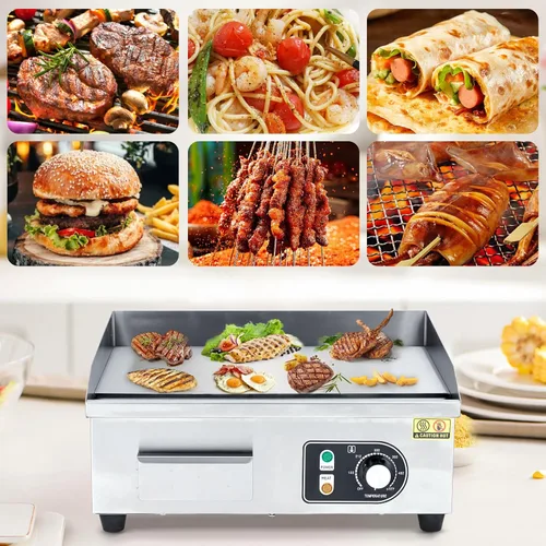 Miniatura 6 de Parrilla eléctrica comercial de 14 pulgadas Parrilla eléctrica de encimera de 1500 W, placa de parrilla eléctrica antiadherente Teppanyaki de 110 V