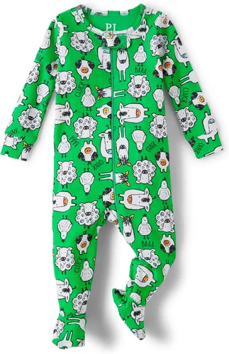 The Children's Place Pijama de una pieza de manga larga 100% algodón con cremallera frontal para bebés y niños pequeños