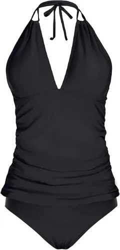 Miniatura 4 de Yonique Traje de baño de dos piezas para mujer, tankini con control de abdomen, talla extragrande, con cuello en V estilo halter
