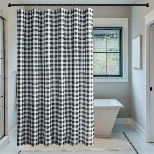 Miniatura 7 de Biscaynebay - Cortinas de ducha de tela texturizada 72" X 72", cortinas de baño de estilo granja modernas con estampado de cuadros en blanco y Negro
