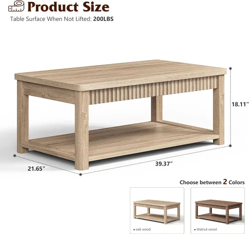 Miniatura 2 de Homkdom Mesa de café, mesas de café modernas de 39 pulgadas para sala de estar con almacenamiento de 2 niveles y borde ondulado, mesa central