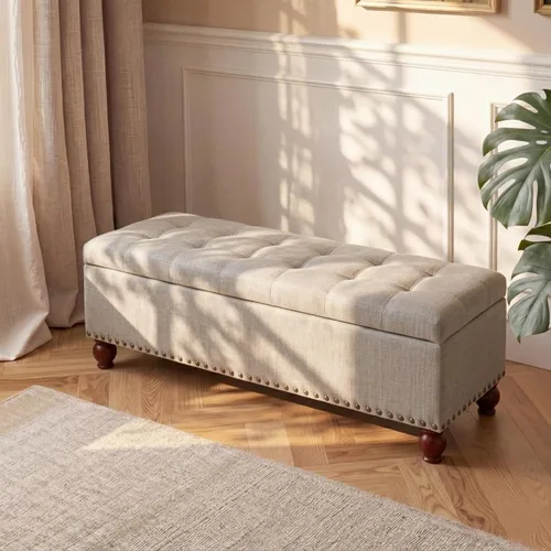 Miniatura 11 de Asense Banco otomano de almacenamiento, banco de almacenamiento de 18.8 x 40 x 18.5 pulgadas, reposapiés con patas, otomanas copetudas con bisagra