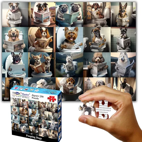 Think2Master Pooping Dogs - Rompecabezas de 250 piezas con conmovedores cachorros y perros. Decoración perfecta para el baño, regalo de broma de
