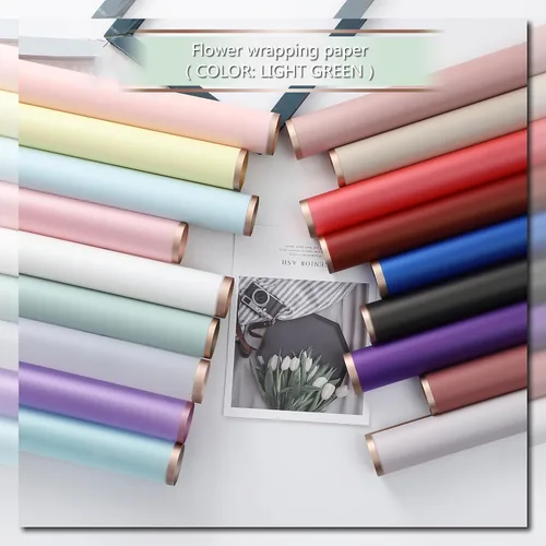 Miniatura 7 de YACEYACE Elegante papel de regalo de flores, impermeable y perfecto para envolver flores de regalo, proyectos de manualidades, verde claro con borde