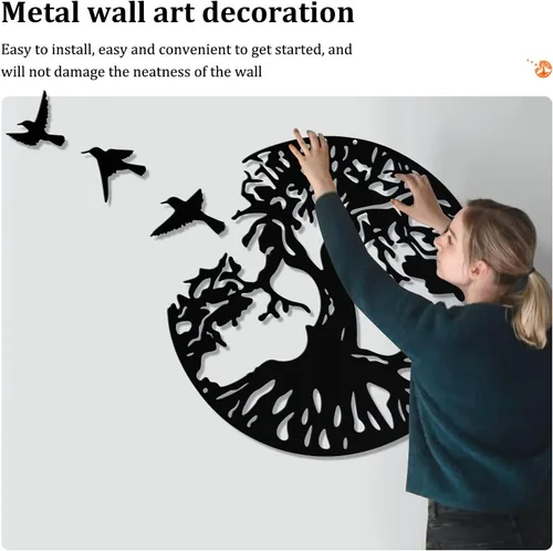 Miniatura 6 de LZAOA Arte de pared de metal con 3 pájaros, 4 piezas de arte decorativo de pared de metal negro con 3 pájaros para sala de estar, baño, cocina