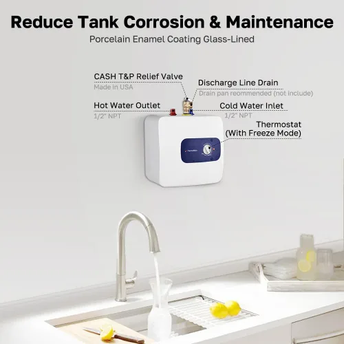 Miniatura 4 de Calentador de Agua Eléctrico de Tanque Mini Certificado UL, ThermoMate 2.5 Galones Calentador de Agua Pequeño Bajo el Fregadero para Punto de Uso