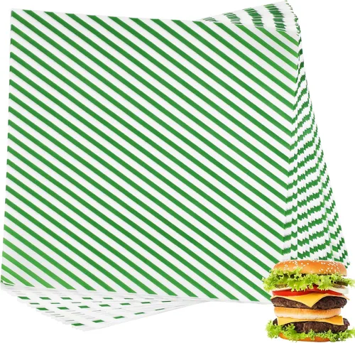 Miniatura 10 de 200 hojas de envoltorio de alimentos a rayas negro y blanco, papel encerado seco para pan y sándwiches, forros de papel para cestas de comida