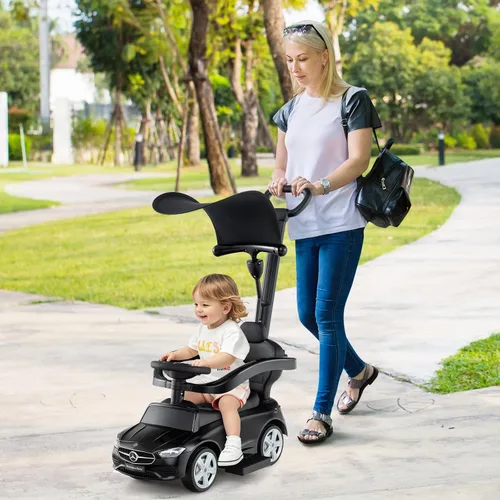 Miniatura 8 de Costzon Coche de empuje para niños pequeños, 3 en 1 Mercedes Benz Cochecito deslizante caminador con toldo, mango, barra de seguridad, sonido