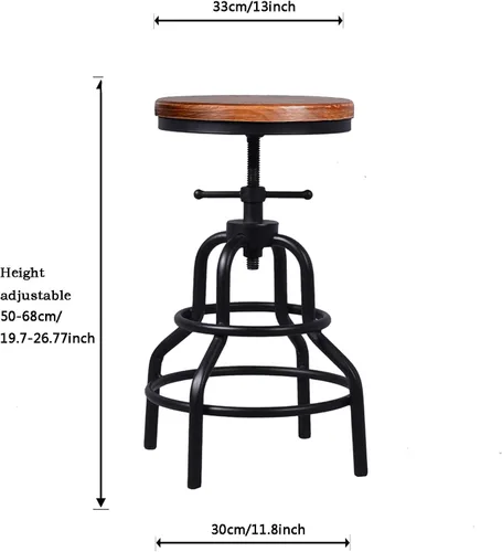 Miniatura 2 de Topower American Taburete de bar con altura regulable, diseño industrial antiguo, silla, cocina, comedor, silla para el desayuno, estilo industrial