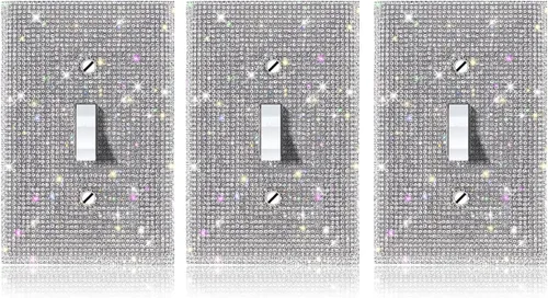 Miniatura 10 de (1 unidad) Cubierta de interruptor de luz de piedra de imitación de plata brillante, cubierta de placa de pared brillante 1 pedrería plateada