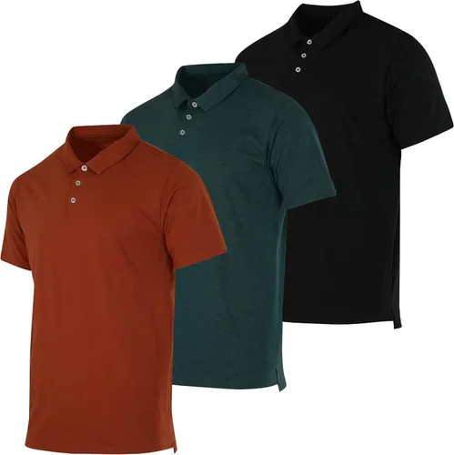 Real Essentials Paquete de 3 Polo de manga corta de algodón para hombre, polo transpirable de alto rendimiento (disponible en tallas grandes y altas)