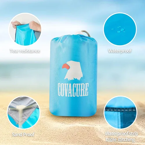 Miniatura 4 de covacure Manta de playa extra grande a prueba de arena, impermeable, 108 x 85 pulgadas para 7-8 adultos, alfombrilla de playa portátil de gran