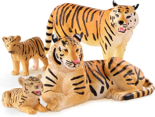 Terra by Battat – 4 Piezas Familia de Tigres – Figuras de Animales de Safari de Plástico Realistas para Niños – Figuras Educativas de Animales –