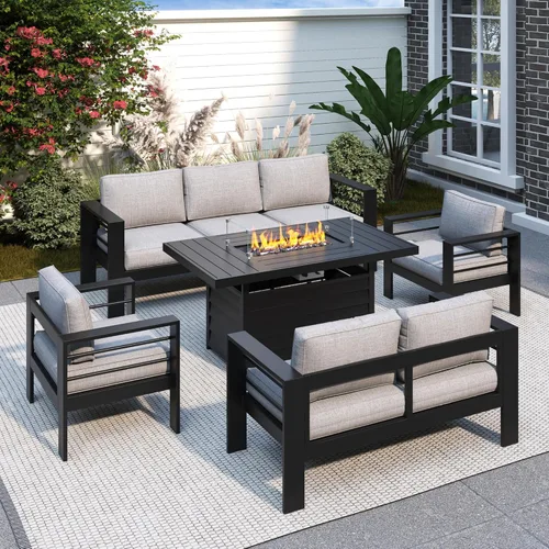 Miniatura 37 de Solaste Juego de muebles de patio de aluminio para todo tipo de clima, moderno juego de muebles de metal para exteriores con asientos profundos