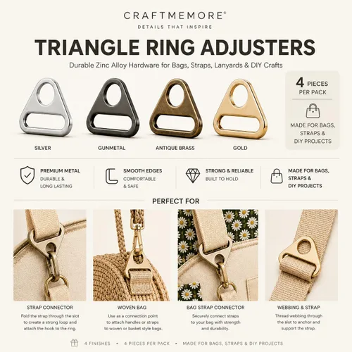 Miniatura 5 de CRAFTMEMORE 4 piezas de ajuste de anillos triangulares hebilla de ajuste de anillos en D para bolsa de coser correa correas SC84, plomizo