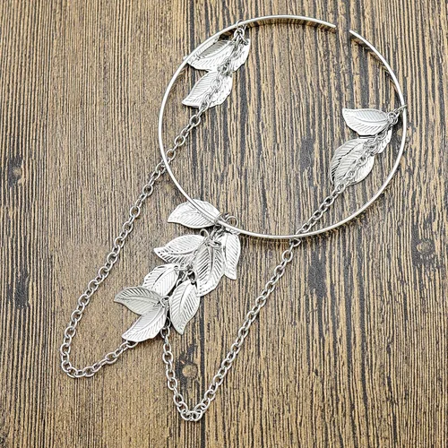 Miniatura 6 de RechicGu 2 piezas de cadena de plumas de hojas con borlas de pulsera, brazalete de brazo abierto, parte superior abierta, conjunto ajustable