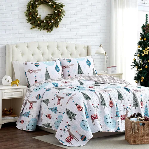 Miniatura 16 de Southshore Fine Living Edredón de Navidad Twin XL Juego de Ropa de Cama, Colcha de Navidad Reversible Estilo Farmhouse, Sobrecama Twin XL - Cuadros