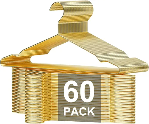 Miniatura 10 de Paquete de 30 perchas de metal color oro rosa con muescas para perchas estándar para camisas, abrigos, pantalones, resistentes y ahorro de espacio