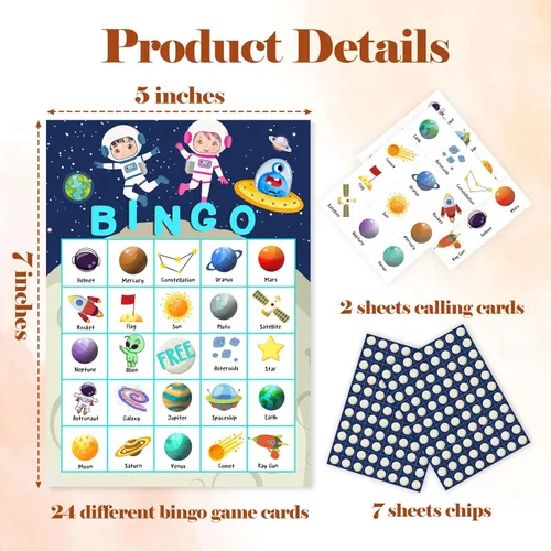 Miniatura 2 de Space Games Tarjetas de bingo, juego de bingo con tema cósmico, juego espacial para familiares y amigos, grandes actividades de grupo multijugador
