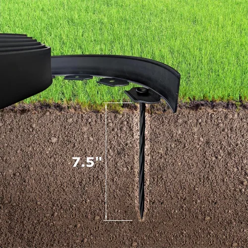 Miniatura 3 de El kit de bordes de jardín negro de 20 pies sin excavar incluye 18 picos, valla de borde de patio premium con un pico por pie