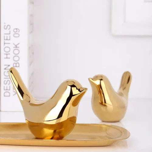 Miniatura 6 de XMGZQ 2 Piezas de Acentos Decorativos Dorados, Estatuas de Animales Pequeños, Decoración Moderna del Hogar, Esculturas de Pájaros, Adornos