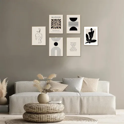 Miniatura 8 de KBKBART Matisse - Impresiones artísticas para pared, póster abstracto de arte de pared de Matisse, negro y beige, línea de cuerpo para mujer, hojas