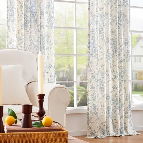 Miniatura 7 de Jinchan Cortinas de Mezcla de Lino con Estampado Floral para Sala de Estar, 84 Pulgadas de Largo, Cortinas con Bolsillo para Varilla y Tab Trasera