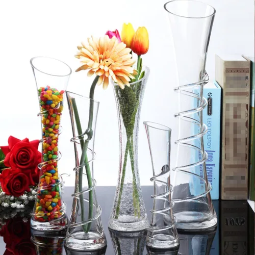 Miniatura 5 de Jarrón de vidrio soplado hecho a mano, vidrio transparente, forma oblonga, estilo moderno, patrón de hilo, sin tallo, perfecto para decoración