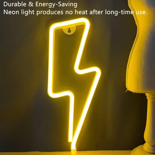 Miniatura 9 de Letreros de Neón Rayo Letrero de Luz de Neón para Decoración de Pared, Alimentado por Batería o USB Luz LED de Rayo Letrero de Neón para Dormitorio