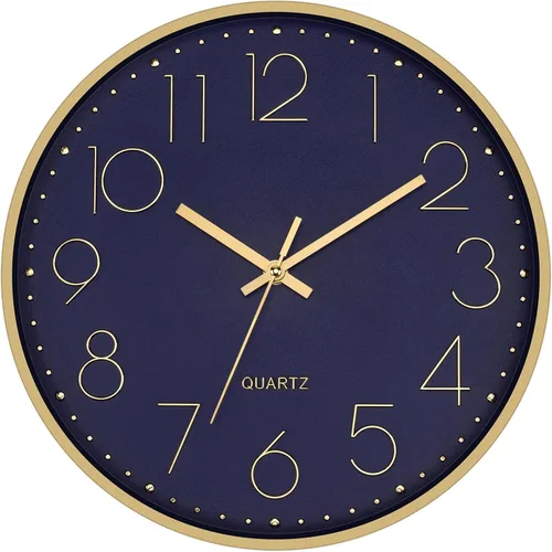 Miniatura 10 de Reloj de pared Foxtop dorado de 12 pulgadas, silencioso, sin tictac, funciona con pilas, redondo, de cuarzo, moderno, para oficina, sala de estar