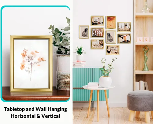 Miniatura 5 de LaVie Home - Marco de fotos (6 unidades), diseño simple con cristal de alta definición, para montaje en pared y en mesa, colección clásica, Dorado