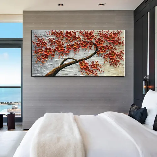 Miniatura 7 de YaSheng Art - Pintura al óleo pintada a mano sobre lienzo Textura Paleta Cuchillo Pinturas Flores Rojas Pinturas Modernas Decoración del Hogar