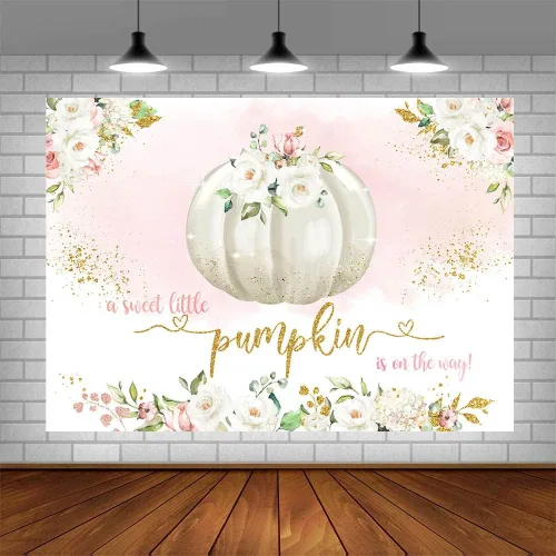 Miniatura 4 de Sendy Telón de fondo de calabaza de otoño de 7 x 5 pies para niña, una dulce calabaza está en camino, fondo de fotografía de baby shower, rubor rosa