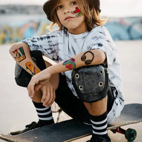 Miniatura 5 de CHARLENT 148 tatuajes temporales temáticos de los años 90 y 80 para niños, tatuajes individuales retro para niños y niñas, regalos de fiesta
