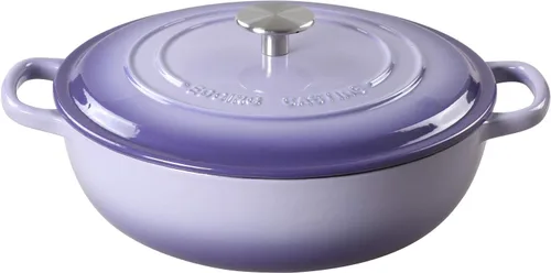 Miniatura 9 de EDGING CASTING Horno holandés de hierro fundido esmaltado con cazuela poco profunda con doble asa, 3.8 cuartos de galón, azul pavo real