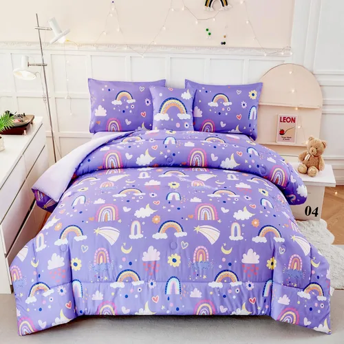 Miniatura 13 de ANGIYUIN Juego de Edredón Tie Dye Arcoíris Azul Tamaño Queen 6 Piezas Degradado con Purpurina Cama en una Bolsa para Niñas Juego de Ropa de Cama Tie