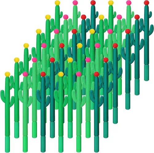 Miniatura 7 de Paquete de 36 bolígrafos con forma de cactus, novedosos bolígrafos de tinta de gel con forma de cactus, bolígrafo de tinta de gel negra con flor
