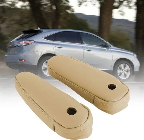 Priprilod 2 fundas de cuero para reposabrazos de repuesto, color beige tostado, compatibles con Lexus RX 300 330 350 2003 2004 2005 2006 2007 2008