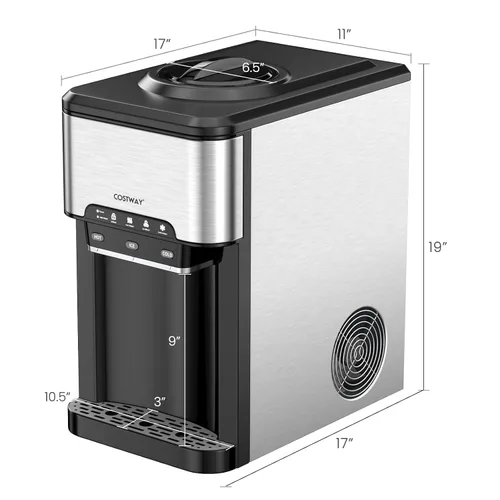 Miniatura 9 de COSTWAY - Dispensador de agua de sobremesa con máquina de hielo, dispensador portátil 3 en 1 frío y caliente con máquina de hielo de 48LBS/24H