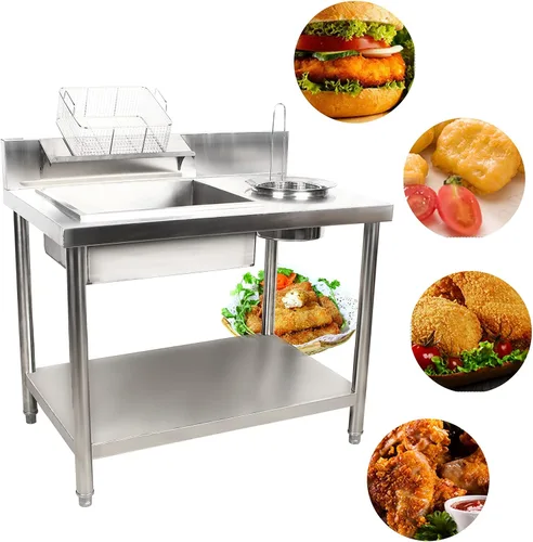 Miniatura 4 de Mesa de empanado para preparación de alimentos fritos, estación de panadero, pollo y pescado y verduras, mesa de trabajo y preparación de cocina