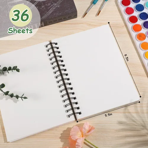 Miniatura 2 de Prudiut 36 hojas de papel de acuarela de 5.5 x 8.5 pulgadas, 140 lb/300 GSM, papel de acuarela de color de agua de prensa en frío, cuaderno