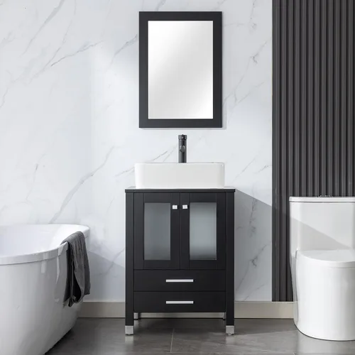 Miniatura 29 de LUCKWIND Combinación de tocador de baño de 24 pulgadas con lavabo, serie elegante con marco pintado, armario de almacenamiento de baño de dos