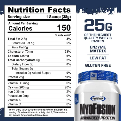 Miniatura 2 de Gaspari Nutrition Myofusion Advanced Protein, mezcla de proteínas con proteína de suero de leche, proteína de caseína y proteína aislada, baja