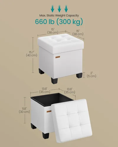 Miniatura 3 de SONGMICS Otomana de almacenamiento, otomana cúbica con patas, 15 x 15 x 15.7 pulgadas, reposapiés, descansapiés, 10 galones (37 L), cuero sintético