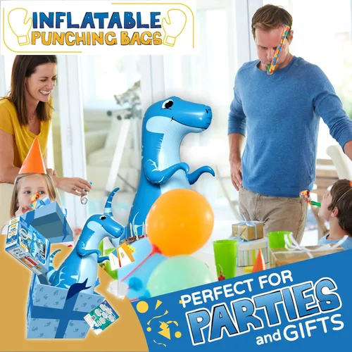 Miniatura 4 de INFLATABLE DUDES Dinosaurio - Saco de boxeo para niños Ya lleno de arena Bolsa Bop Juguete de boxeo inflable Saco de boxeo para niños Blue