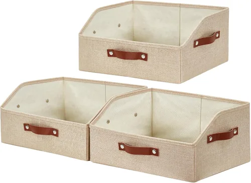 Miniatura 10 de Bagnizer Organizadores y almacenamiento de armario, contenedores de almacenamiento trapezoidales de lino con asas, organizador de estantes plegables