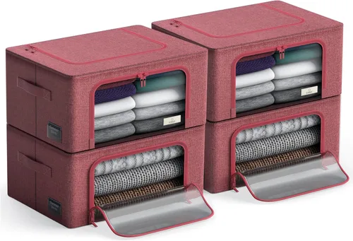 Miniatura 20 de Sorbus Contenedores de almacenamiento con marco de metal - Bolsas organizadoras de ropa apilables y plegables - Contenedores de almacenamiento