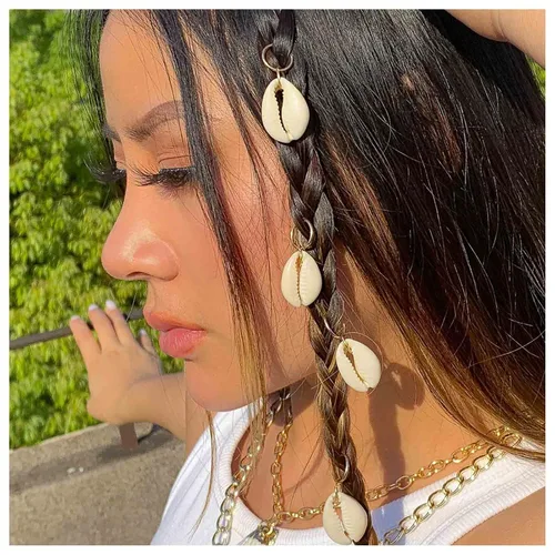 Andelaisi Anillos para el cabello con colgante de concha de cauri de oro vintage y accesorios decorativos para mujeres y niñas