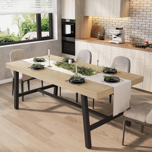 Miniatura 28 de GarveeHome Mesa de comedor industrial para 2-4 personas, mesa de cocina grande de 55.11 pulgadas de largo con marco de metal resistente, encimera